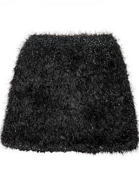 French Connection Black Silver Metallic Fuzzy Mini Skirt XS Party Holiday